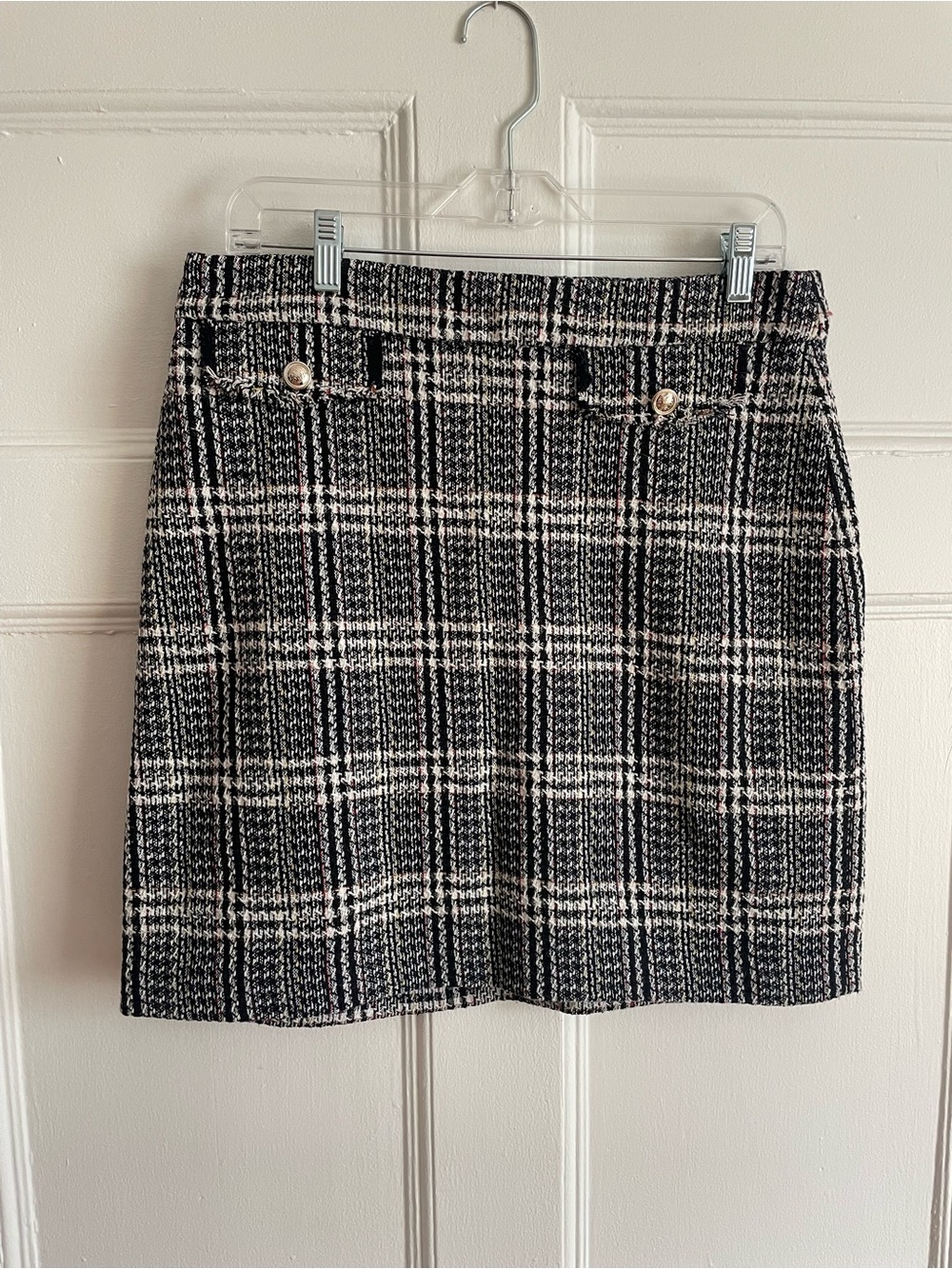 Simons | Black & White Plaid Tweed Mini Skirt